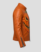 Halloween Jack o lantern Orange Leather Jacket