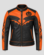Halloween Orange and Black Motorcycle Leather Jacket