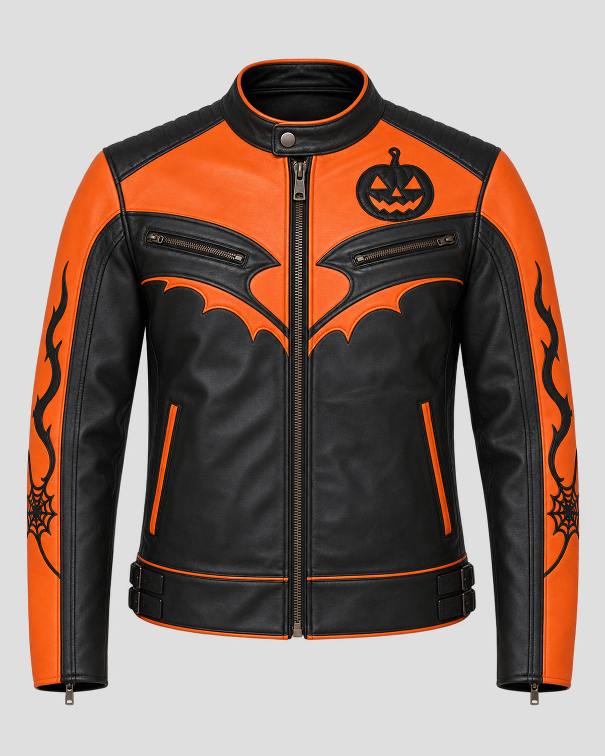 Halloween Orange and Black Motorcycle Leather Jacket