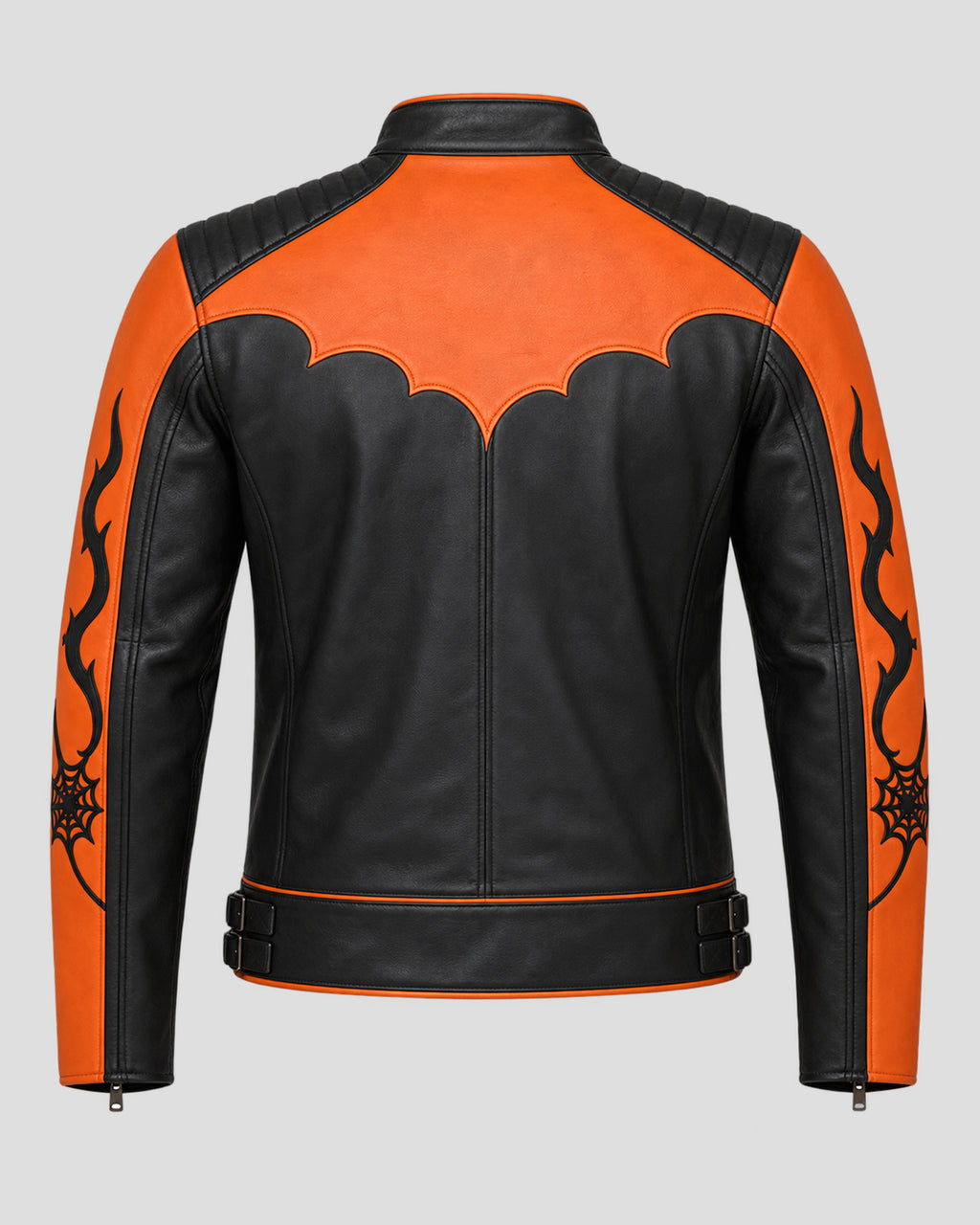 Halloween Orange and Black Motorcycle Leather Jacket