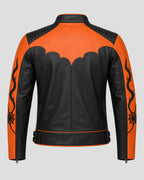 Halloween Orange and Black Motorcycle Leather Jacket