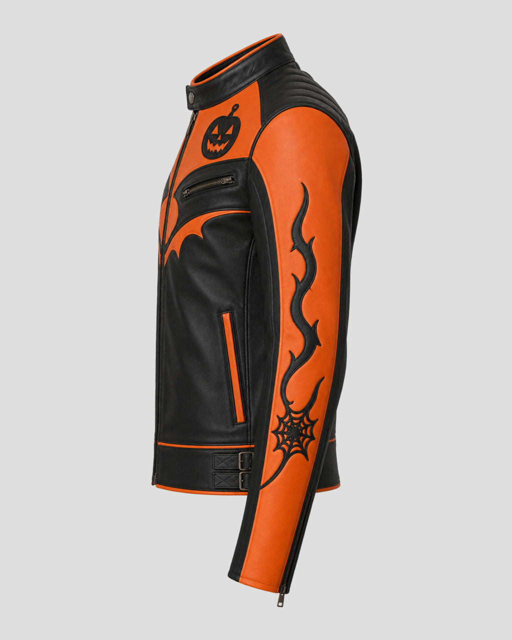 Halloween Orange and Black Motorcycle Leather Jacket