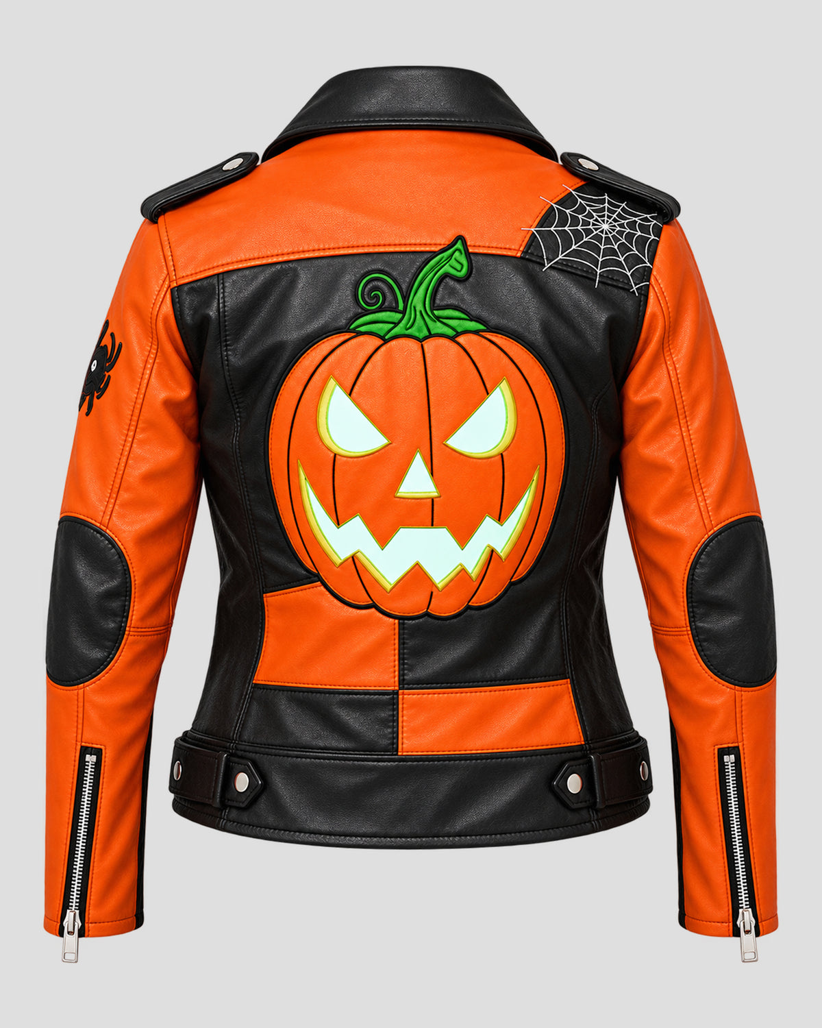 Halloween Pumpkin Black and Orange Biker Leather Jacket