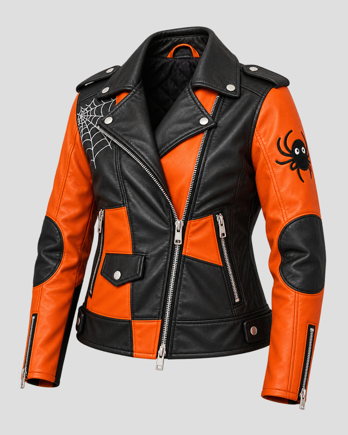 Halloween Pumpkin Black and Orange Biker Leather Jacket