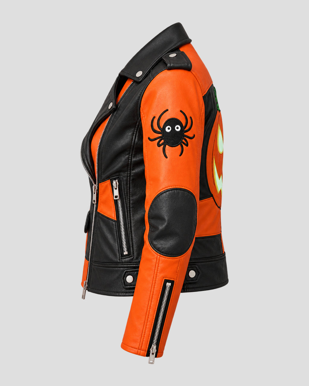Halloween Pumpkin Black and Orange Biker Leather Jacket