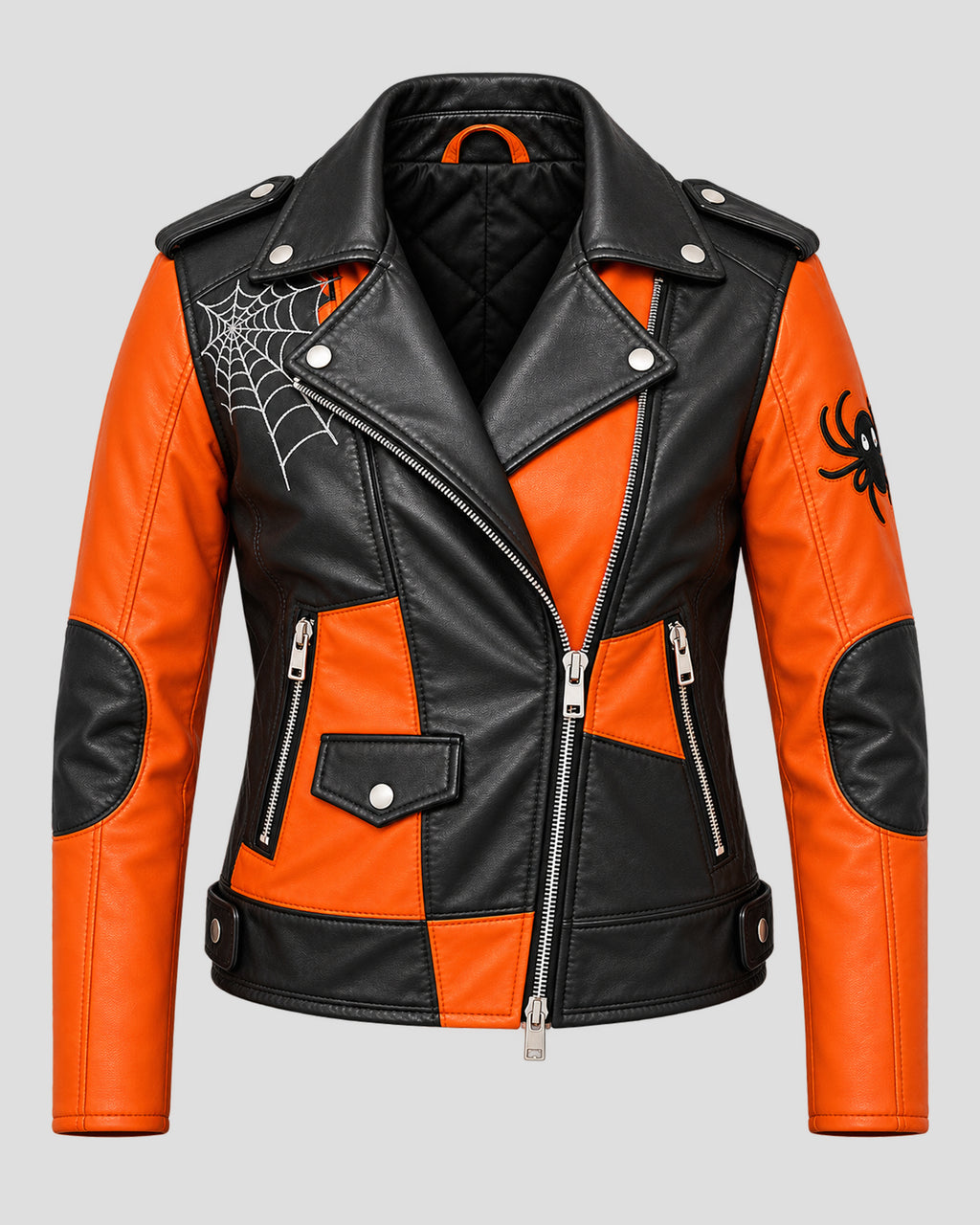 Halloween Pumpkin Black and Orange Biker Leather Jacket