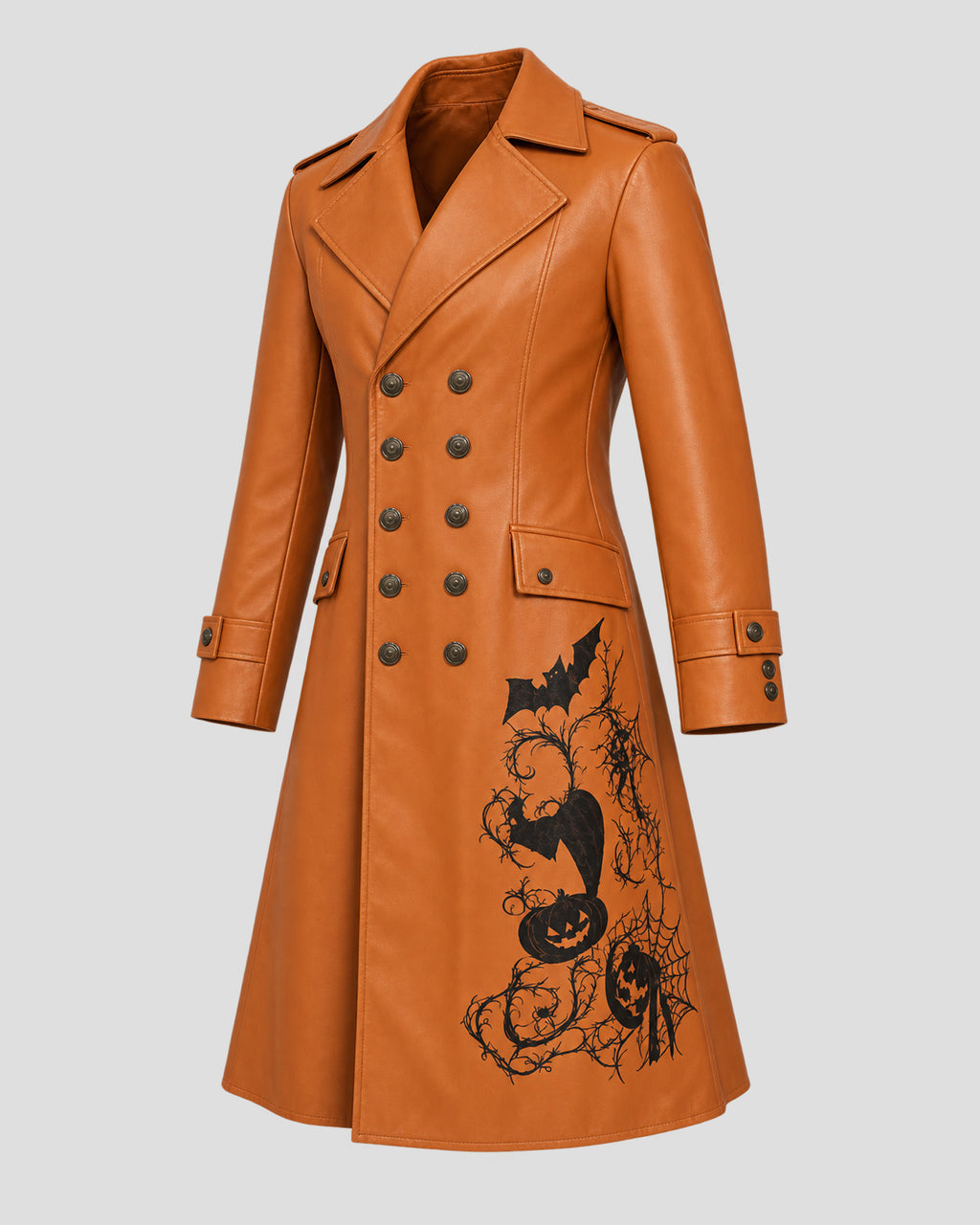 Halloween Pumpkin The Shadow Veil Tan Leather Coat