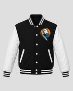 Halloween Safety Graphic Black and White Varsity Jacket