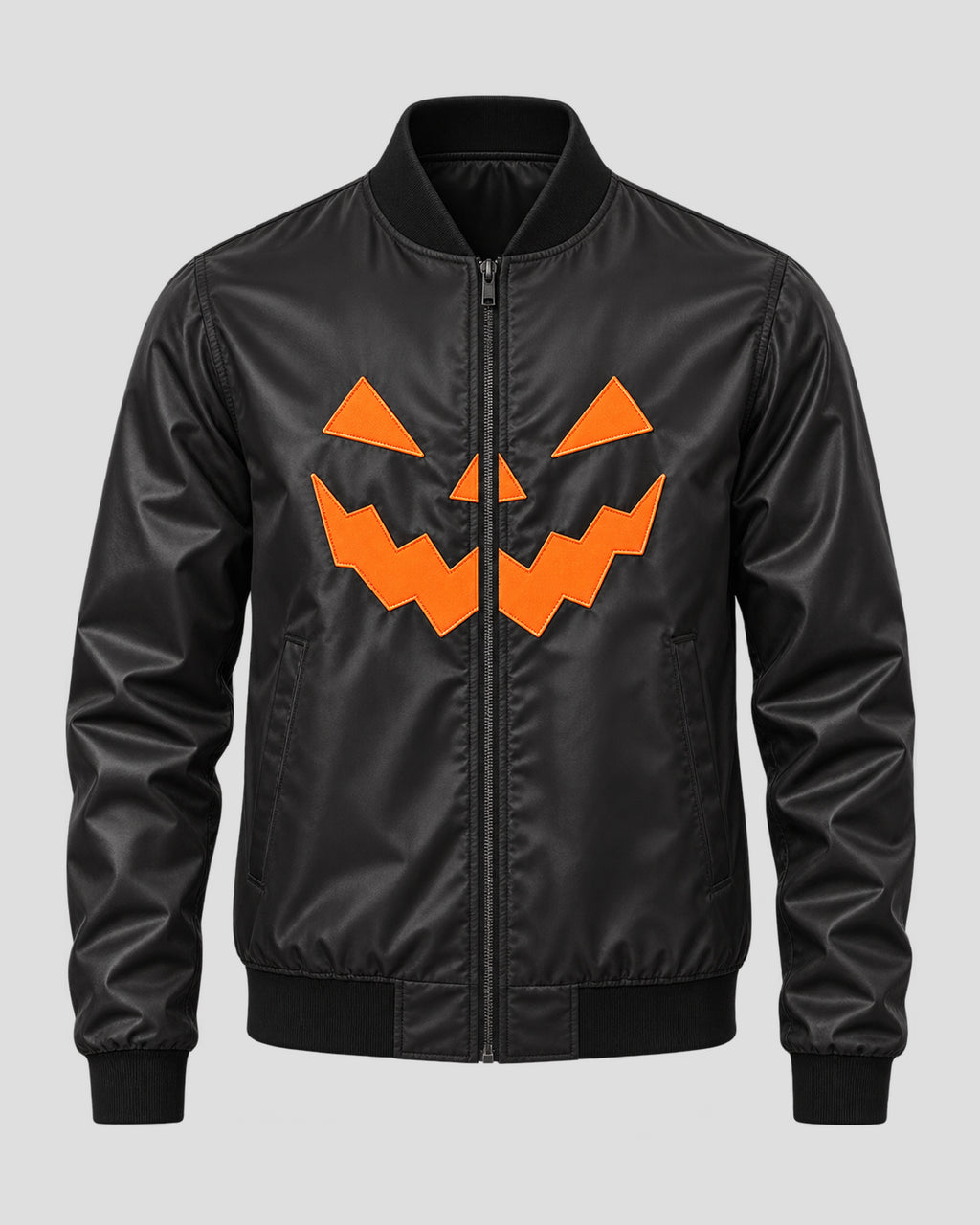 Halloween Scary Pumpkin Black Satin Bomber Jacket