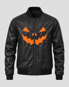 Halloween Scary Pumpkin Black Satin Bomber Jacket