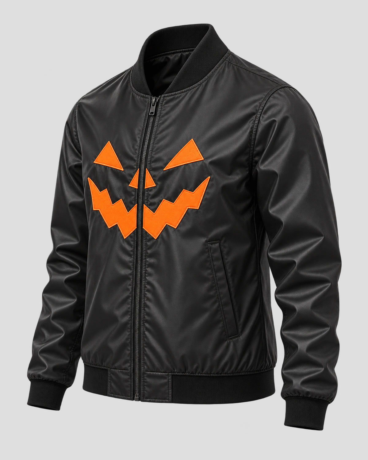 Halloween Scary Pumpkin Black Satin Bomber Jacket