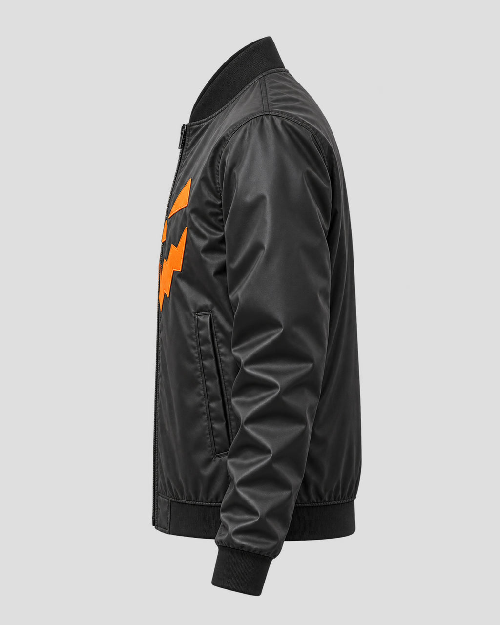 Halloween Scary Pumpkin Black Satin Bomber Jacket