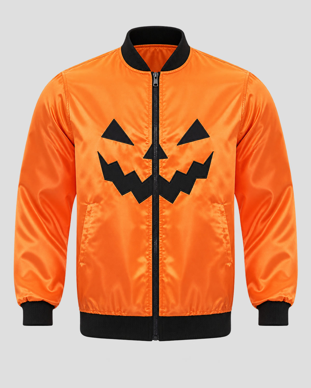 Halloween Scary Pumpkin Orange Satin Bomber Jacket