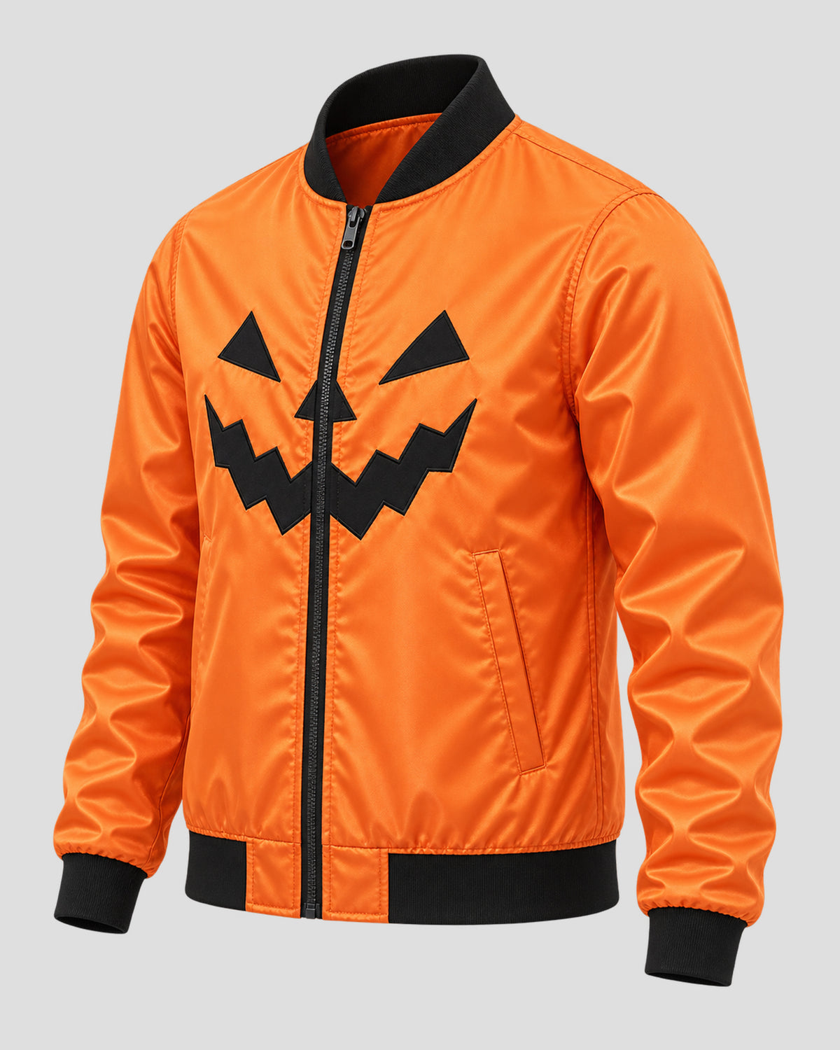 Halloween Scary Pumpkin Orange Satin Bomber Jacket