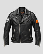 Halloween Skull and Pumpkin Patches Black Biker Leather Jacket