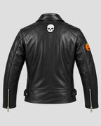 Halloween Skull and Pumpkin Patches Black Biker Leather Jacket