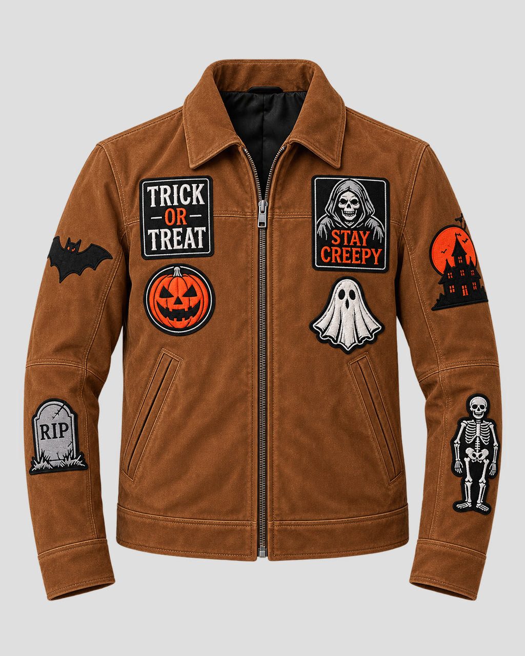 Halloween Vintage Brown Suede Leather Jacket