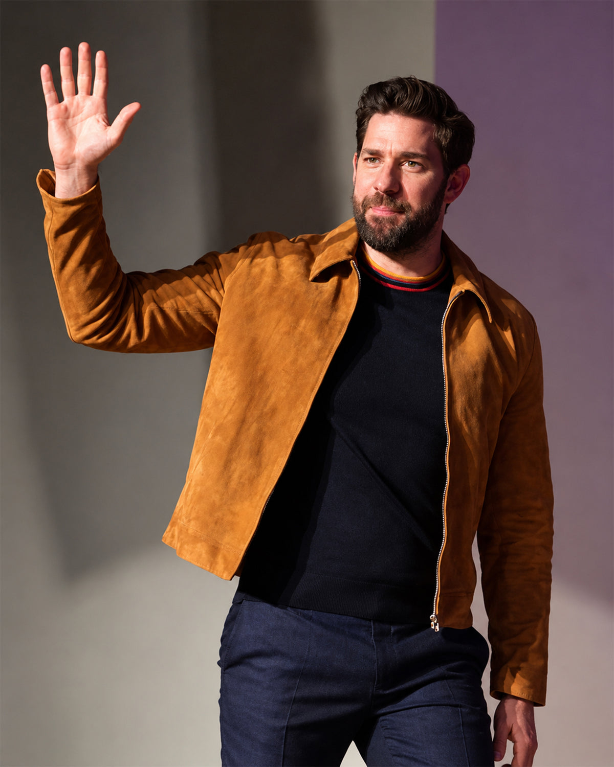 John Krasinski Brown Suede Leather Jacket
