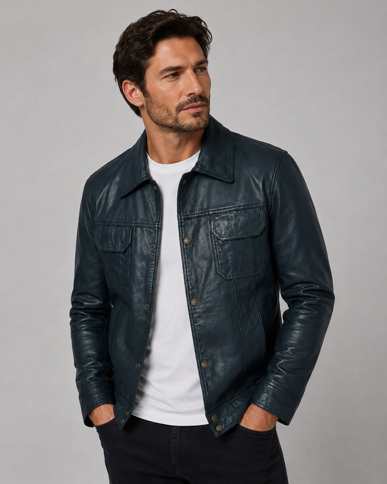 Lucas Bravo Emily In Paris Blue Leather Jacket