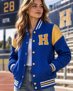 Lynda van der Klok Halloween Blue Varsity Bomber Jacket