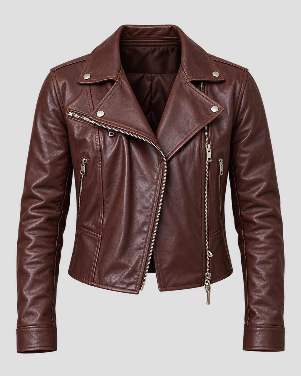 Marble Hall Murders Lesley Manville Brown Biker Leather Jacket