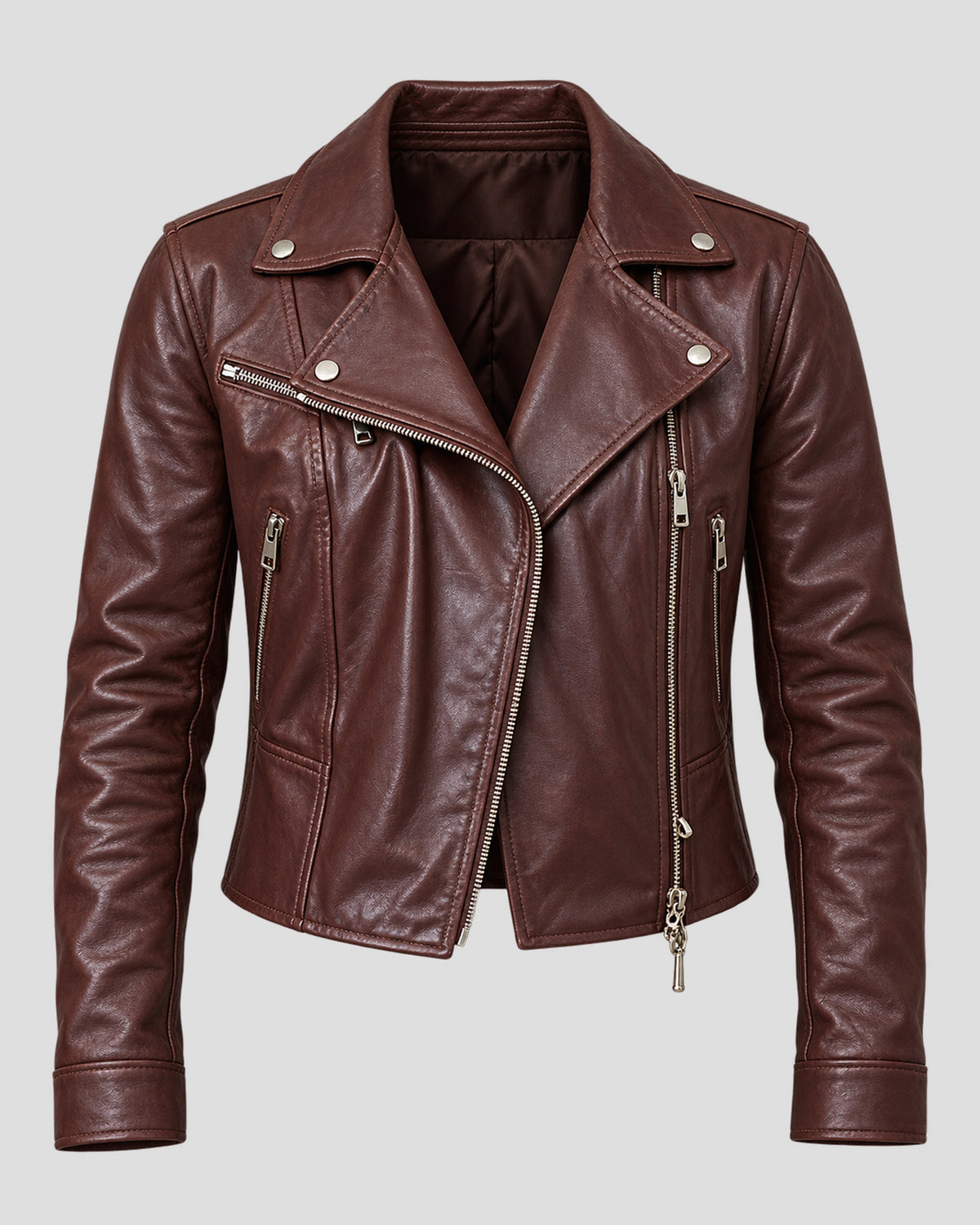 Marble Hall Murders Lesley Manville Brown Biker Leather Jacket