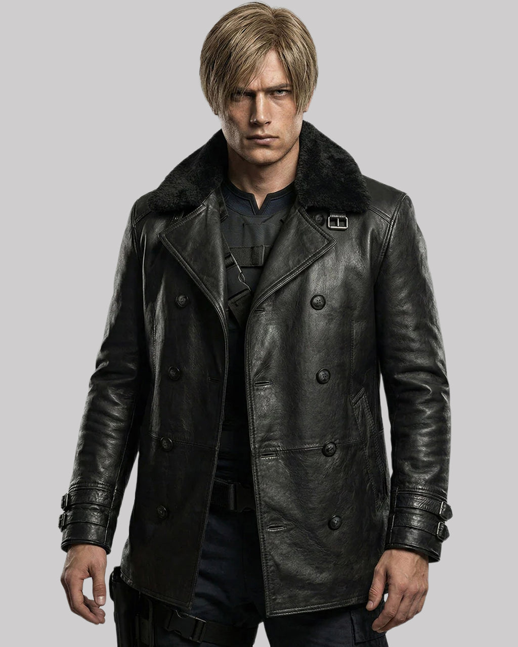 Resident Evil 9 Leon Kennedy Black Leather Coat