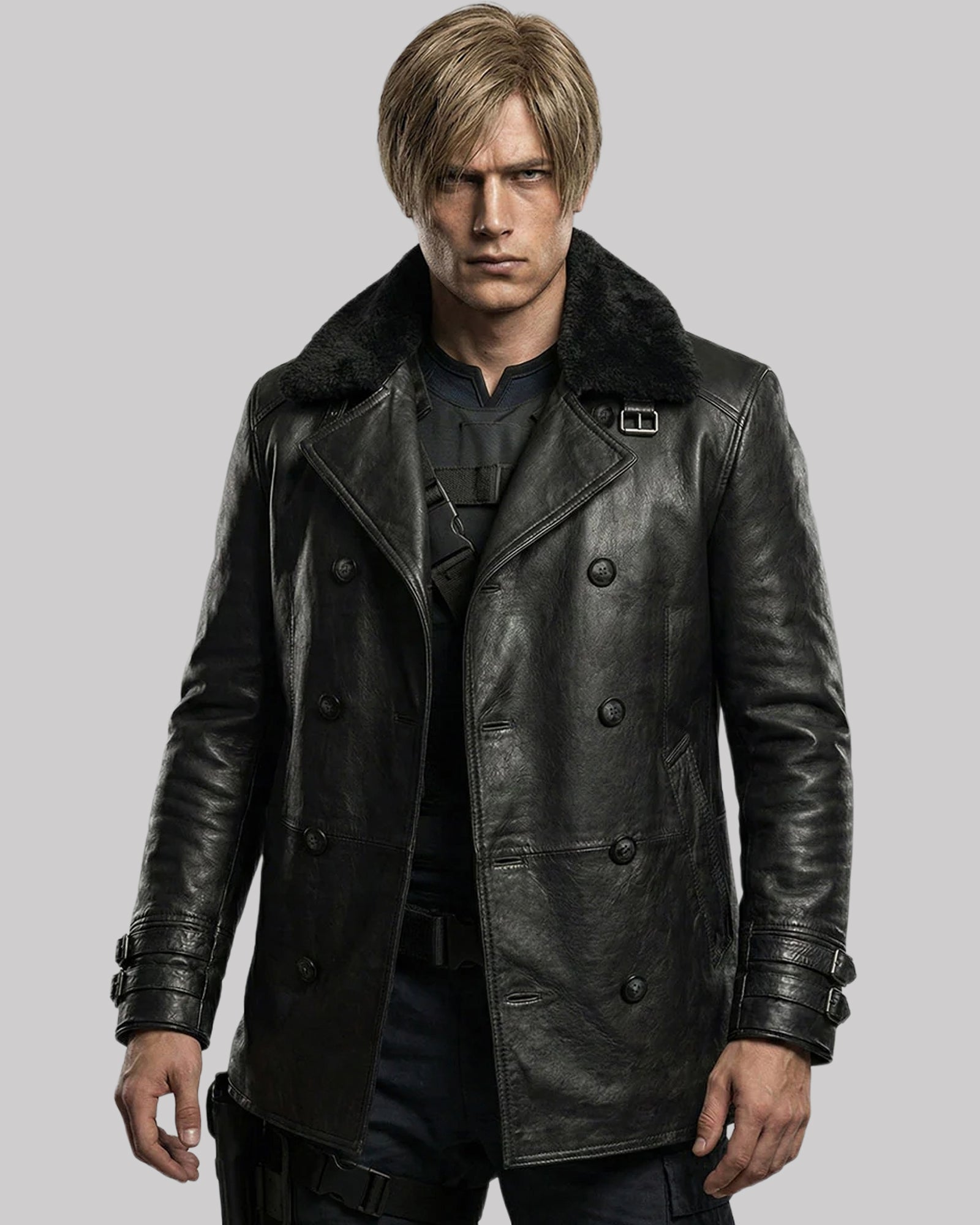 Resident Evil 9 Leon Kennedy Black Leather Coat