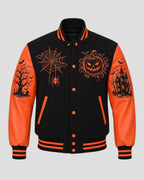 Spooky Halloween Black and Orange Varsity Jacket
