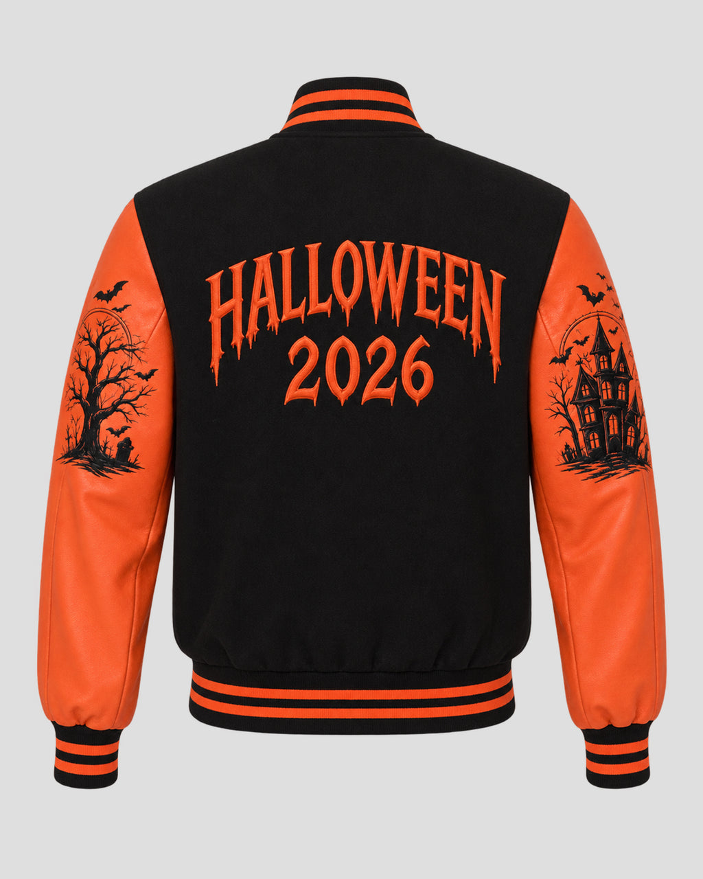 Spooky Halloween Black and Orange Varsity Jacket