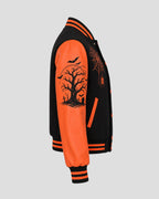 Spooky Halloween Black and Orange Varsity Jacket