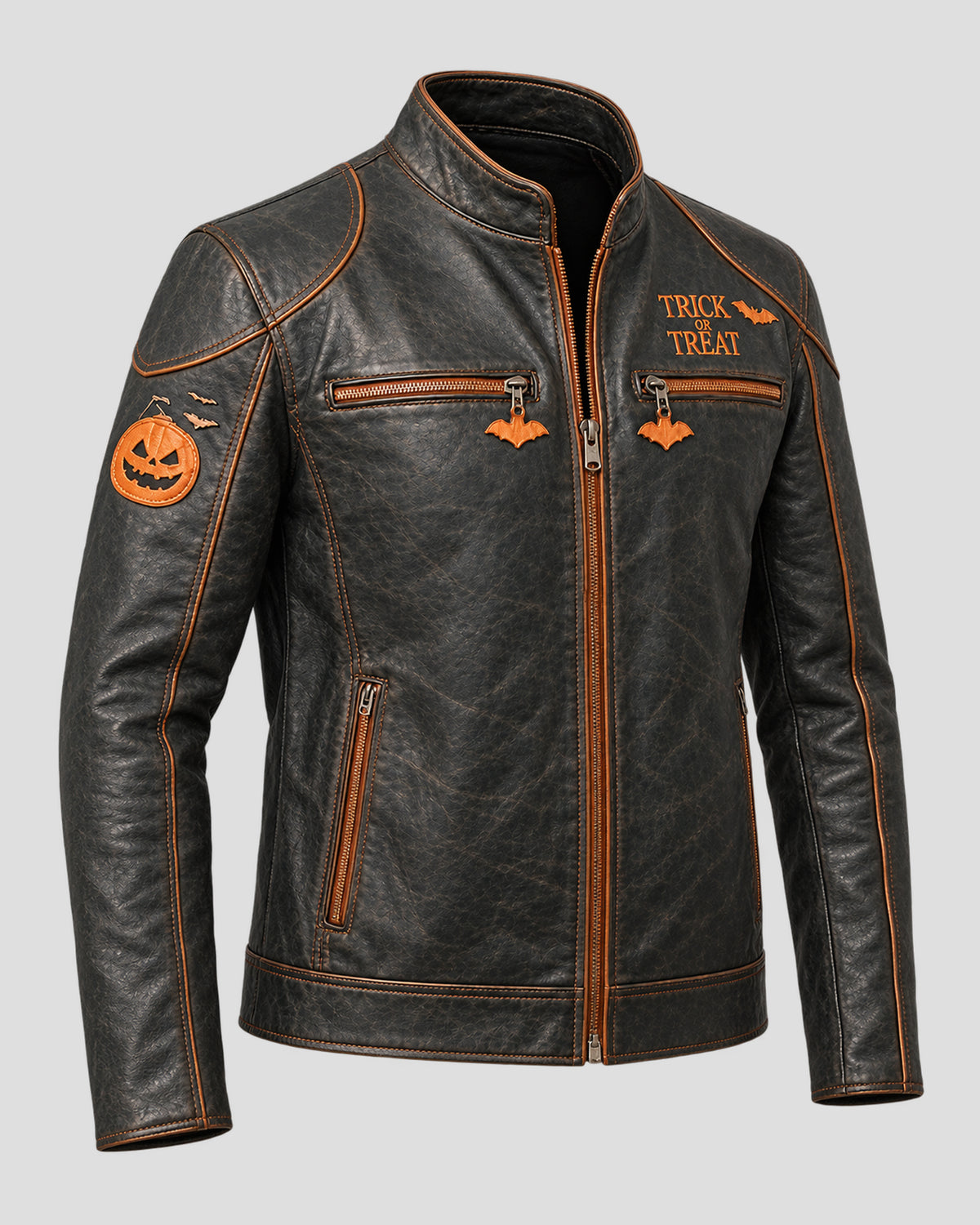 Trick or Treat Halloween Black Leather Jacket